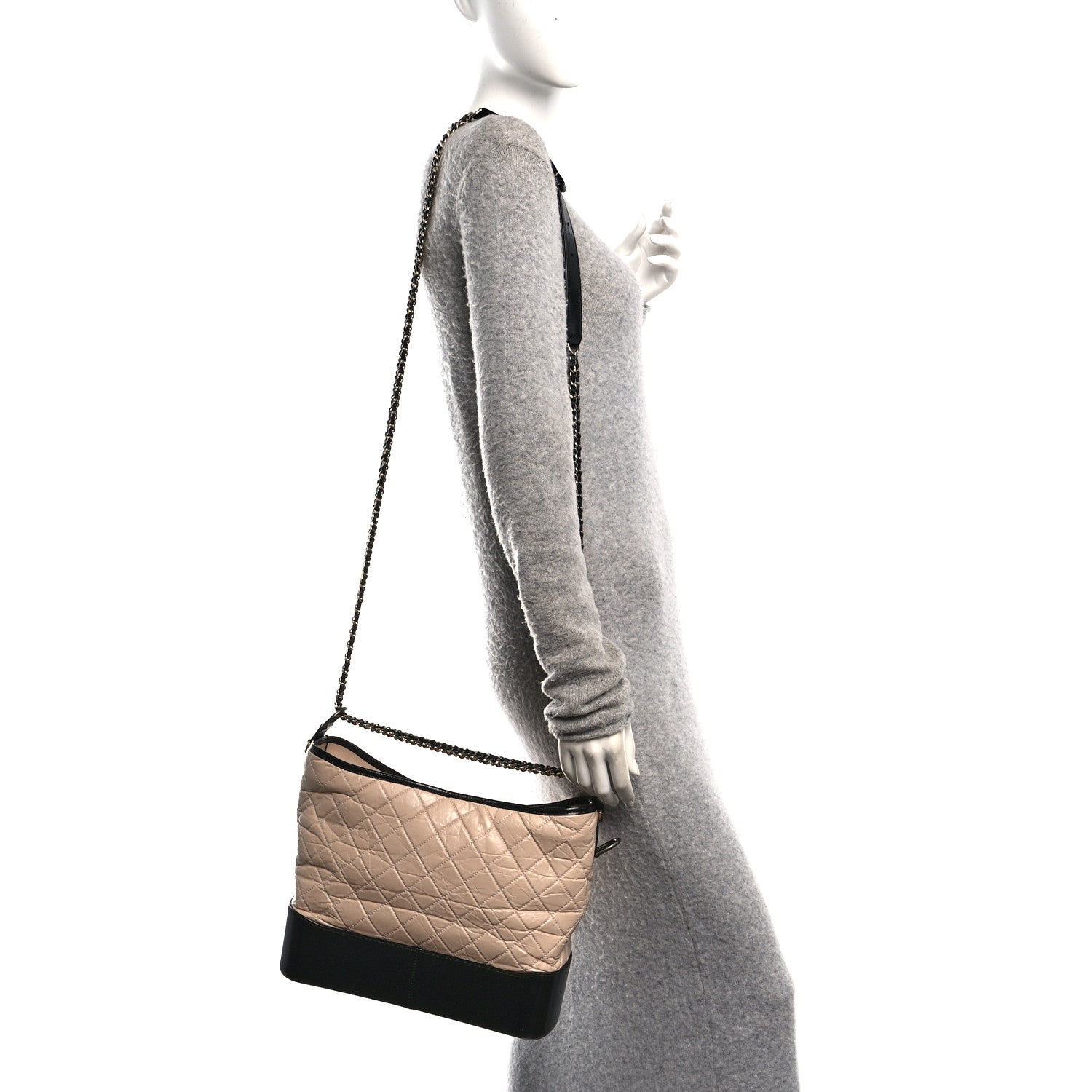 Chanel Aged Calfskin Quilted Medium Gabrielle Hobo Beige Black