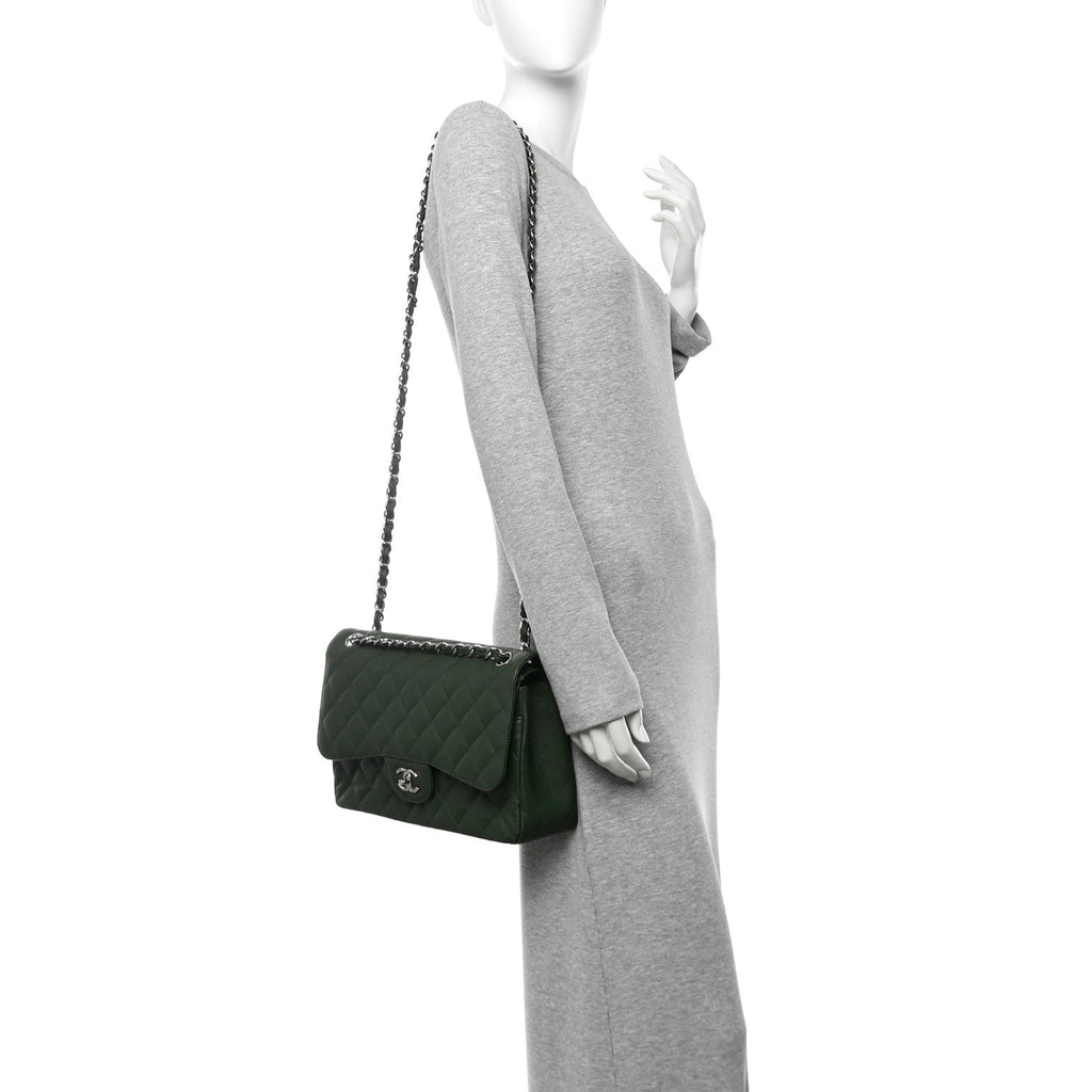 Chanel Caviar Quilted Jumbo Double Flap Green