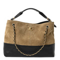 Chanel Suede Calfskin Shiny Lambskin Quilted Small Coco Base Shopping Bag Beige Black