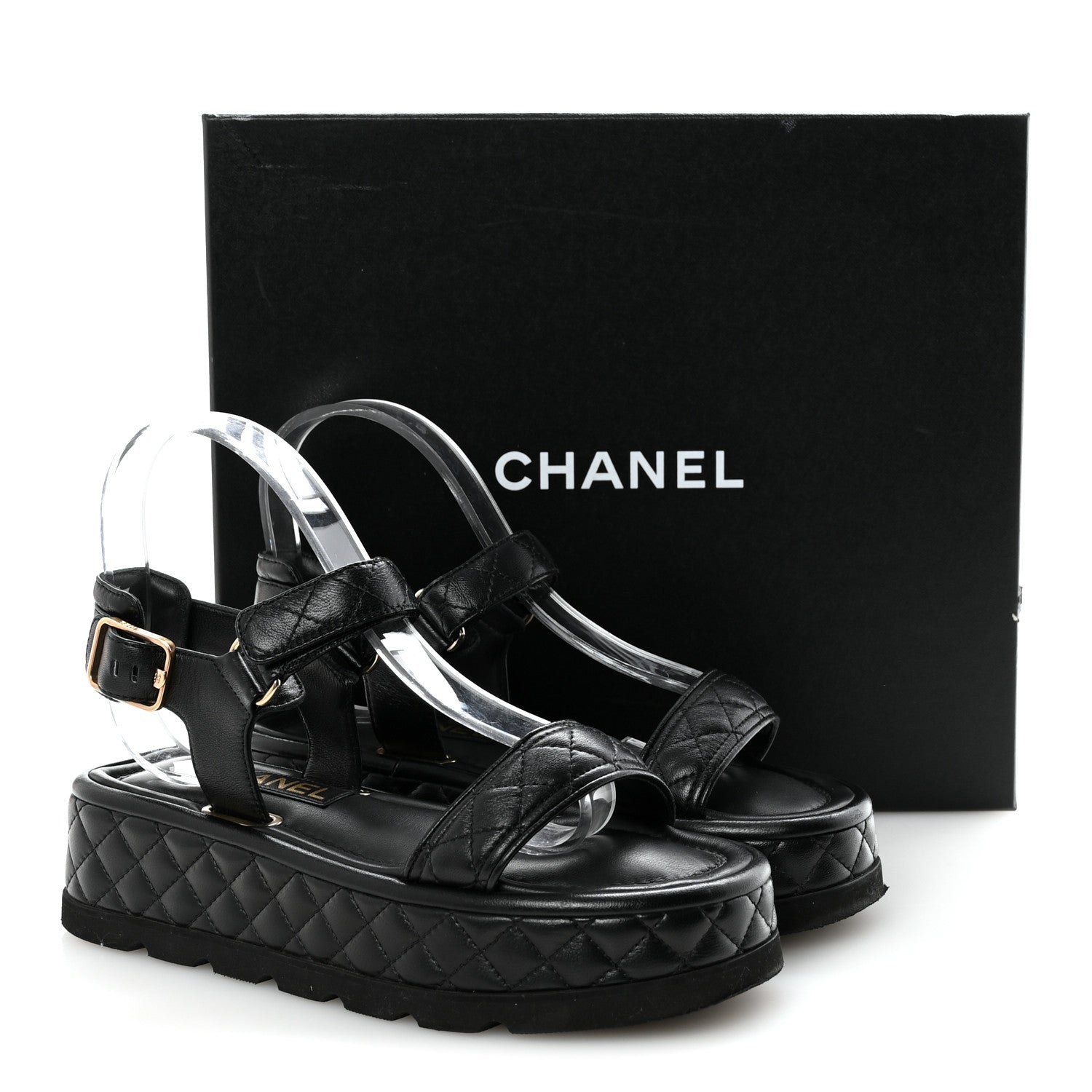 Lambskin Quilted Platform Sandals 37 Black
