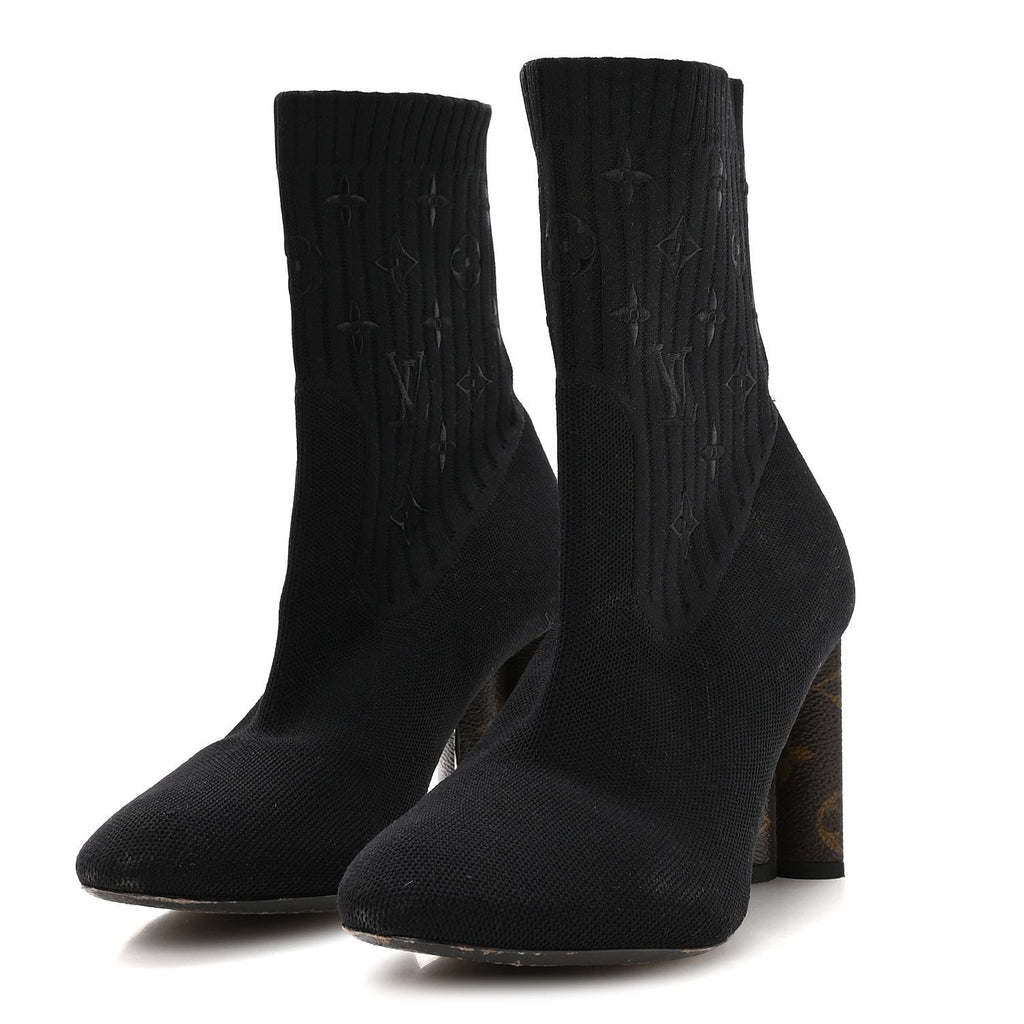 Louis Vuitton Monogram Stretch Fabric Silhouette Ankle Boots 39 Black