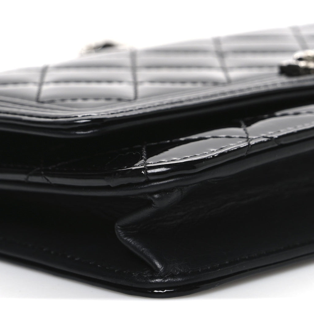 Chanel Patent Calfskin Quilted Boy Wallet On Chain WOC Black