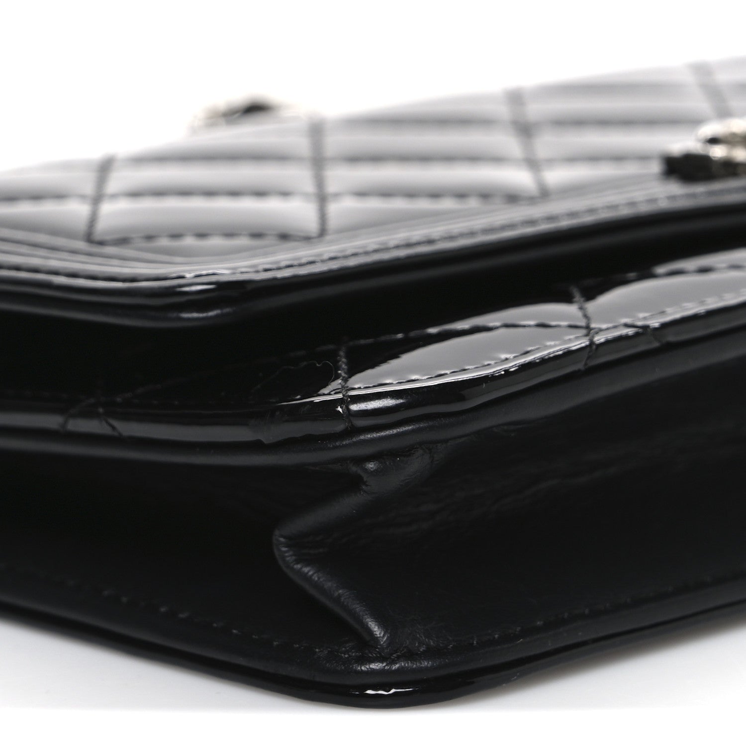 Chanel Patent Calfskin Quilted Boy Wallet On Chain WOC Black