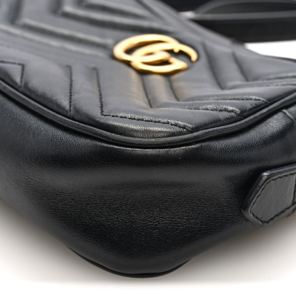 Gucci Calfskin Matelasse Mini GG Marmont Chain Shoulder Bag Black