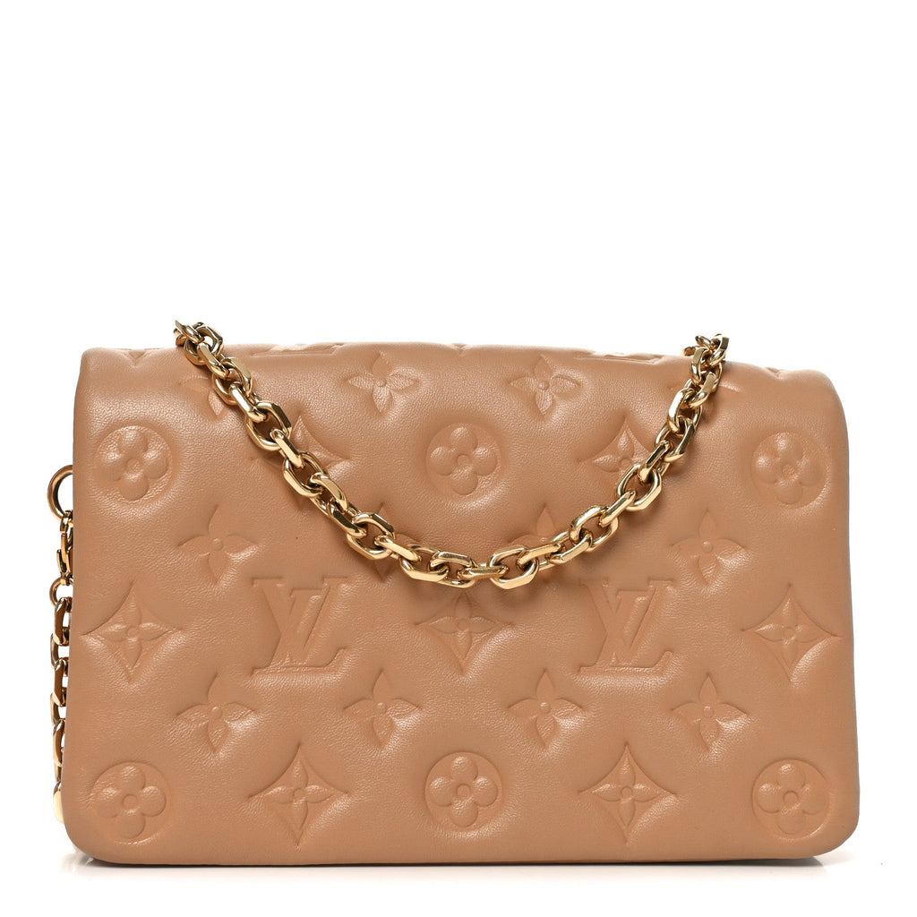 Louis Vuitton Lambskin Embossed Monogram Pochette Coussin Camel