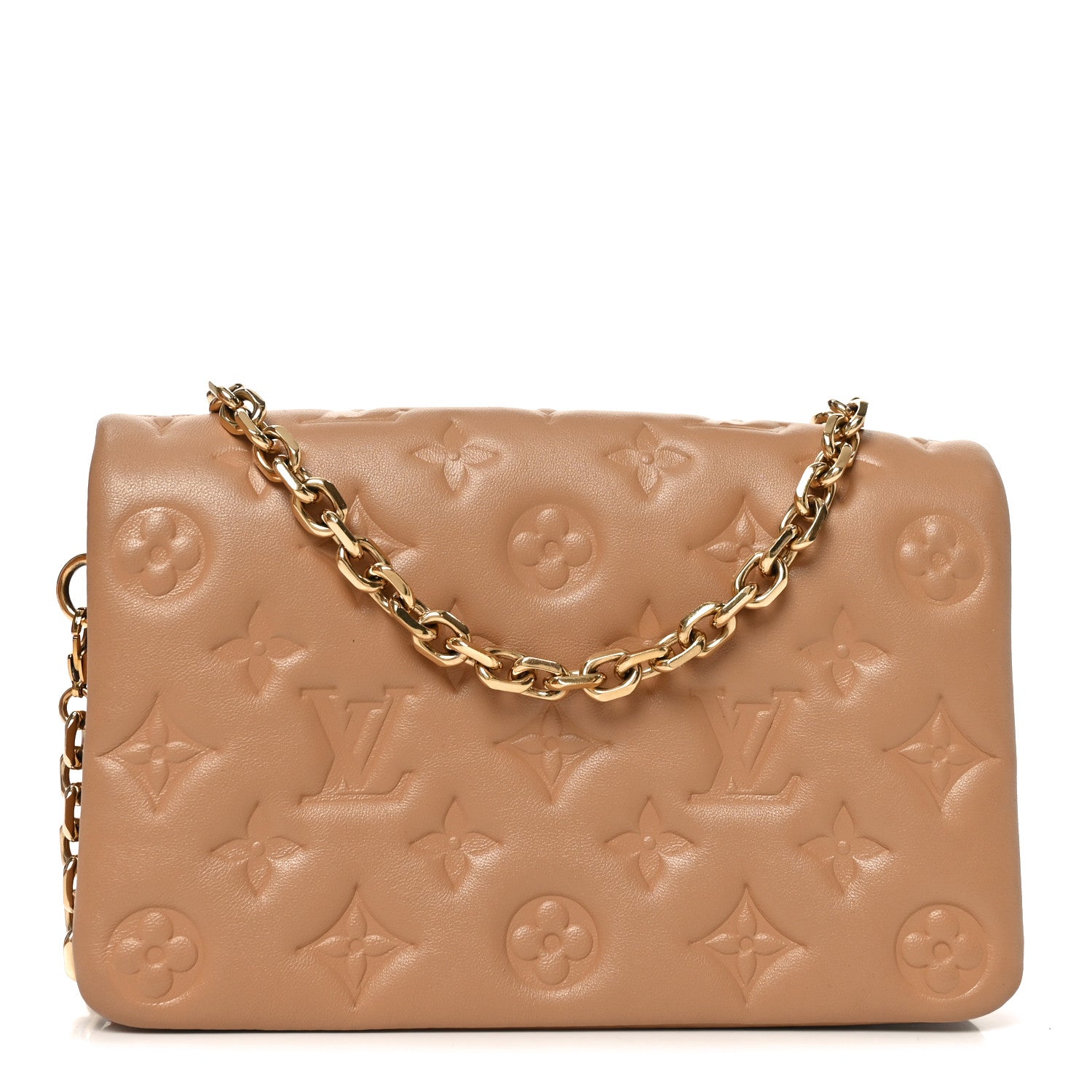 Louis Vuitton Lambskin Embossed Monogram Pochette Coussin Camel