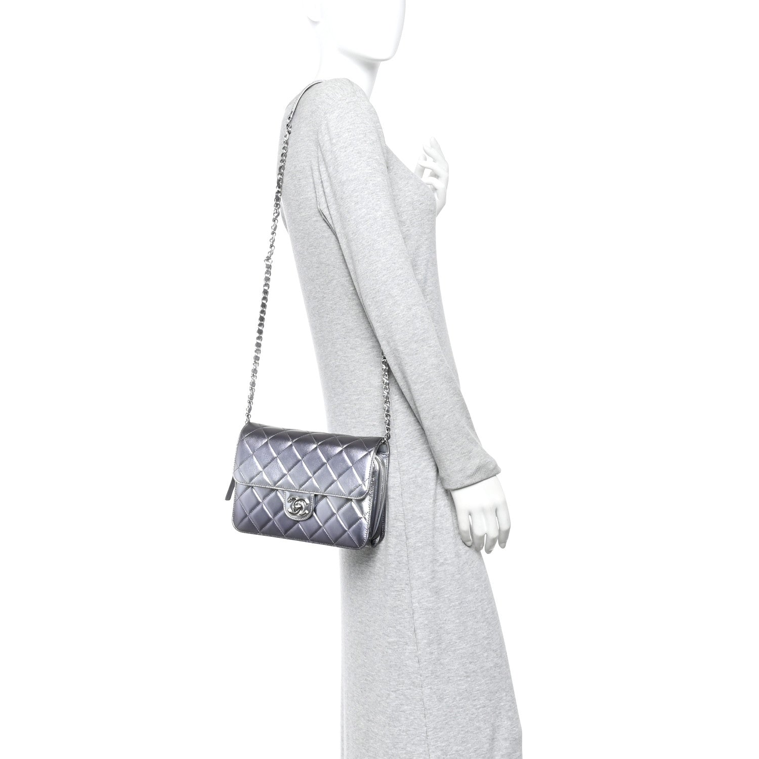 Chanel Metallic Lambskin Large Like A Wallet Flap Silver