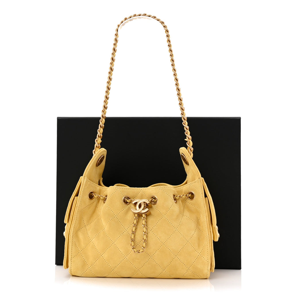 Chanel Suede Quilted Mini Chanel 25 Handbag Yellow