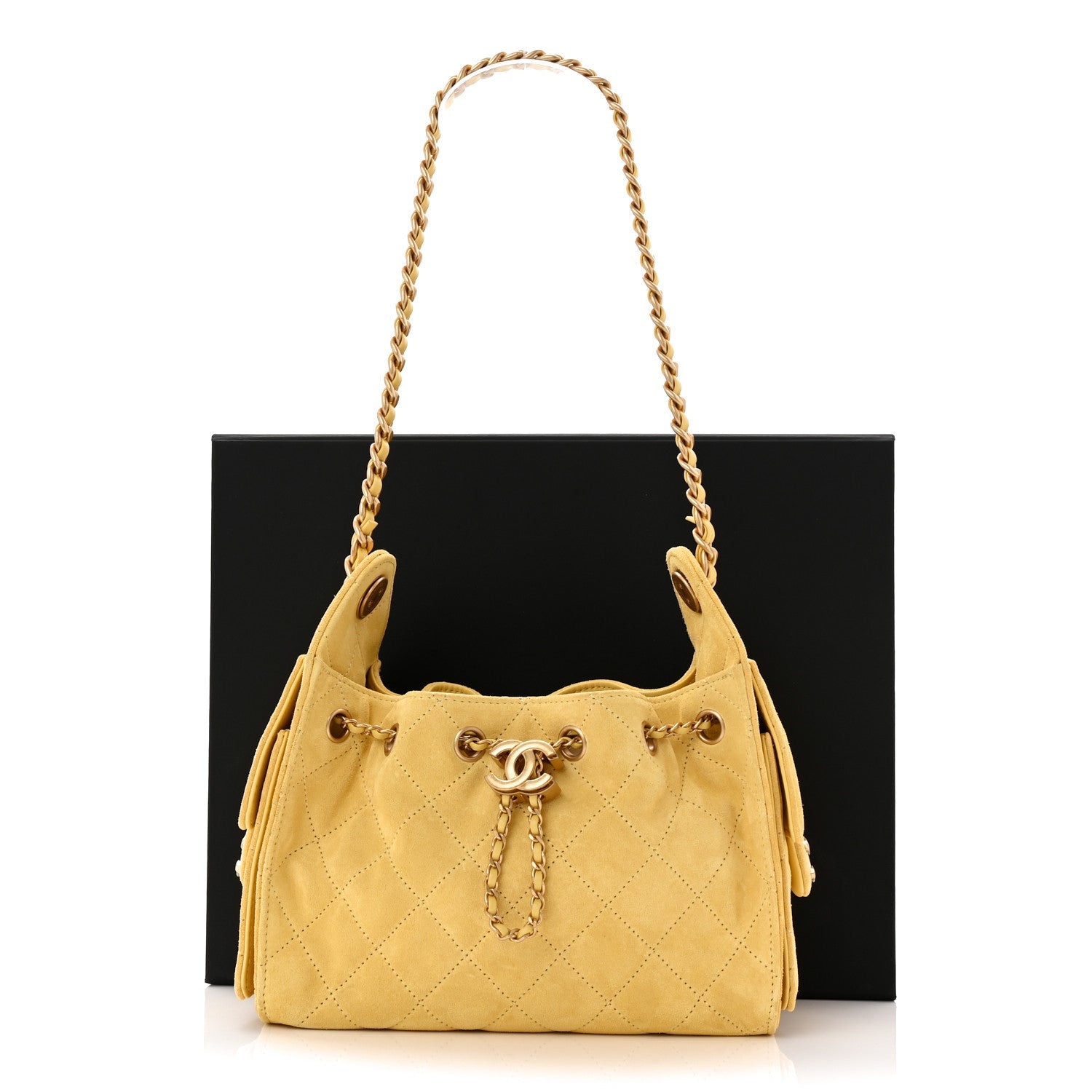 Chanel Suede Quilted Mini Chanel 25 Handbag Yellow