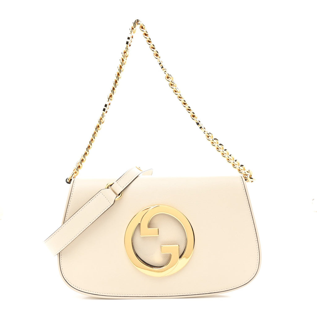 Gucci Roxy Calfskin Blondie Chain Shoulder Flap Bag Mystic White