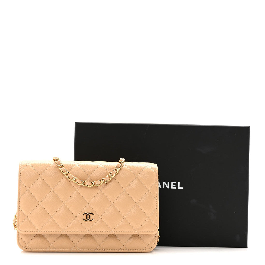 Chanel Caviar Quilted Wallet on Chain WOC Beige