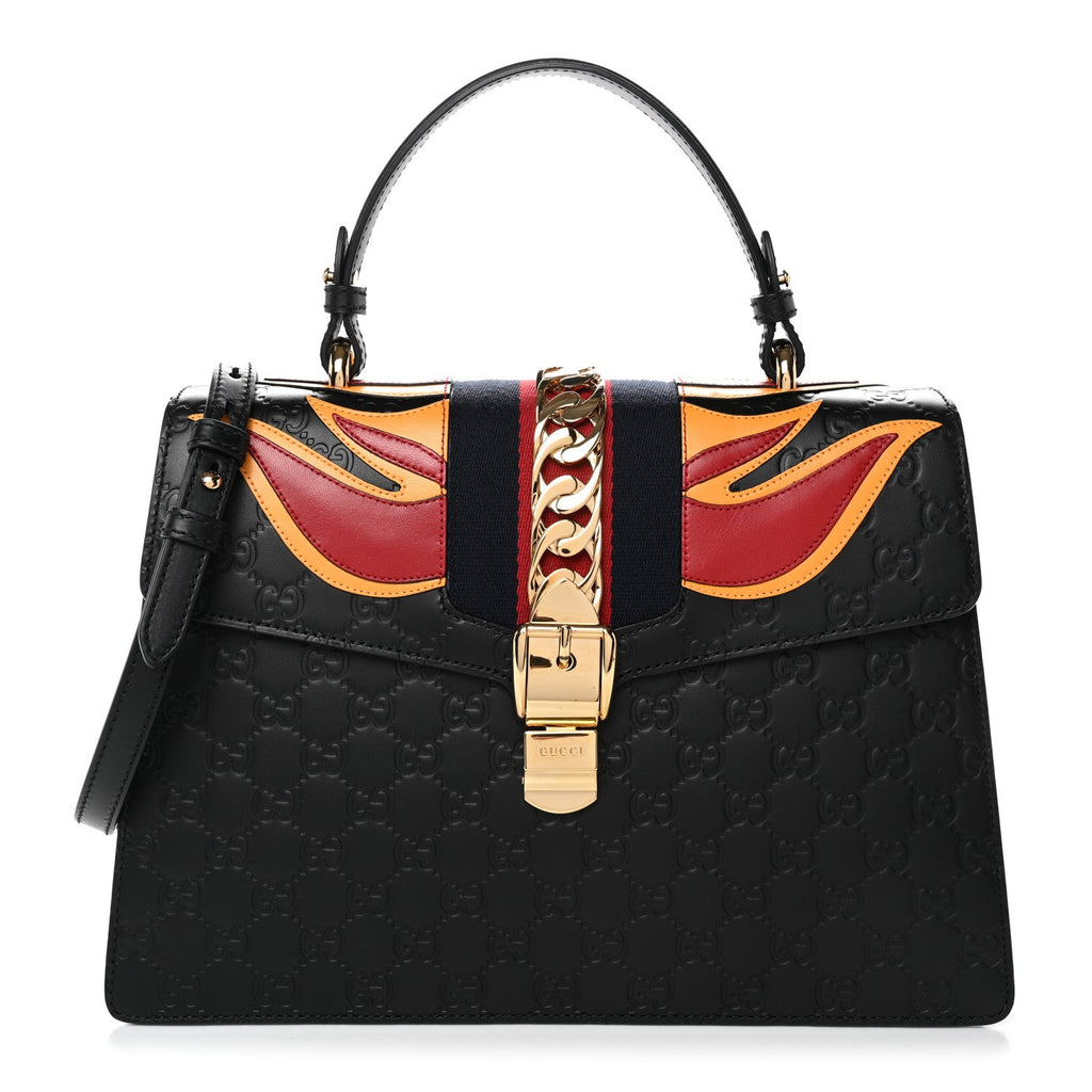 Gucci Guccissima Signature Medium Sylvie Top Handle Bag Black