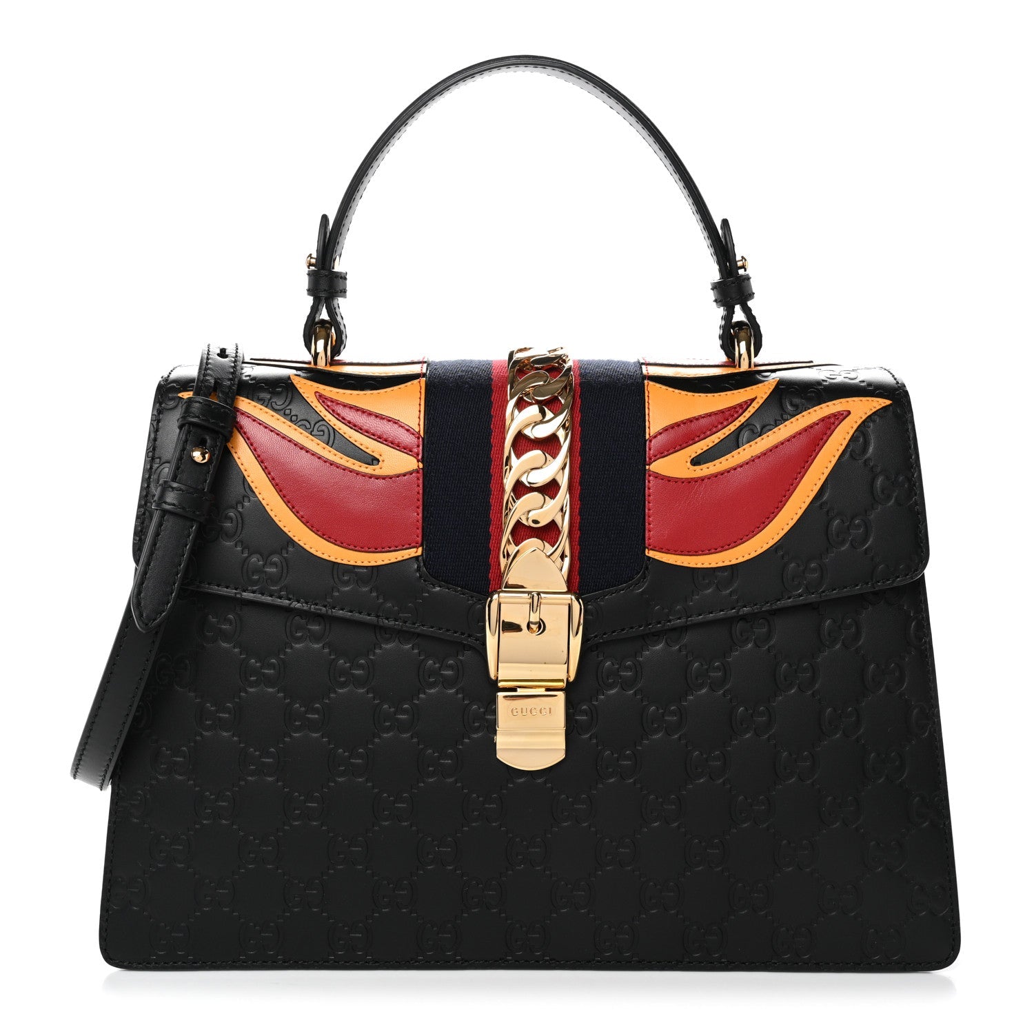 Gucci Guccissima Signature Medium Sylvie Top Handle Bag Black