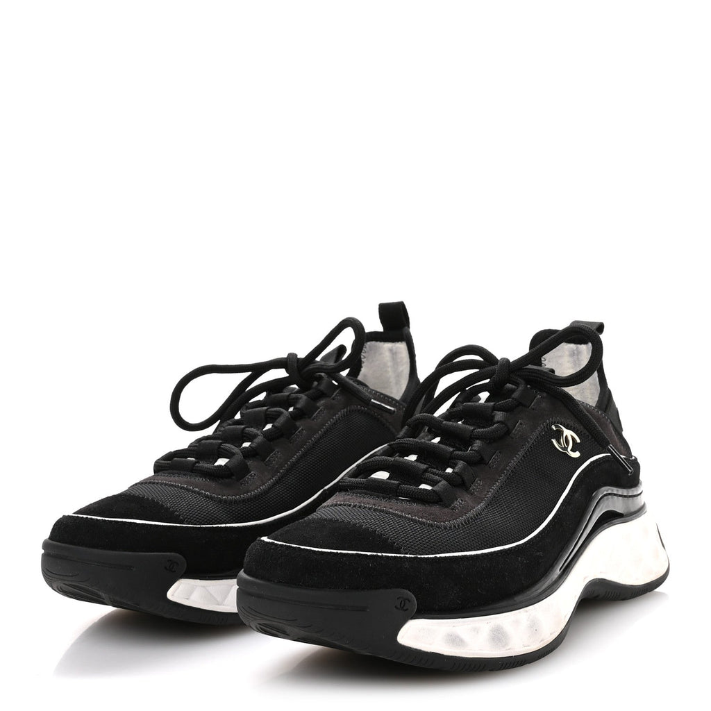 Chanel Velvet Calfskin Mixed Fibers CC Sneakers 39.5 Black