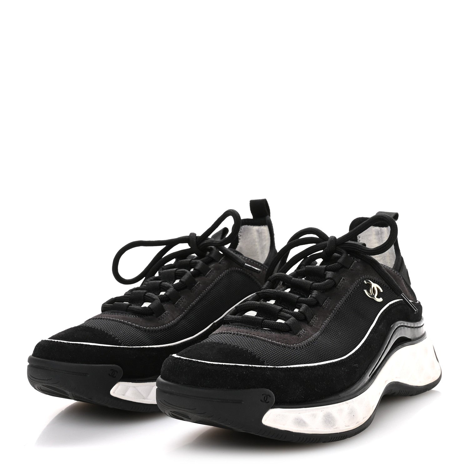 Chanel Velvet Calfskin Mixed Fibers CC Sneakers 39.5 Black