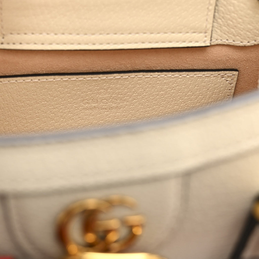 Gucci Textured Dollar Calfskin Web Mini Diana Tote Bag Mystic White