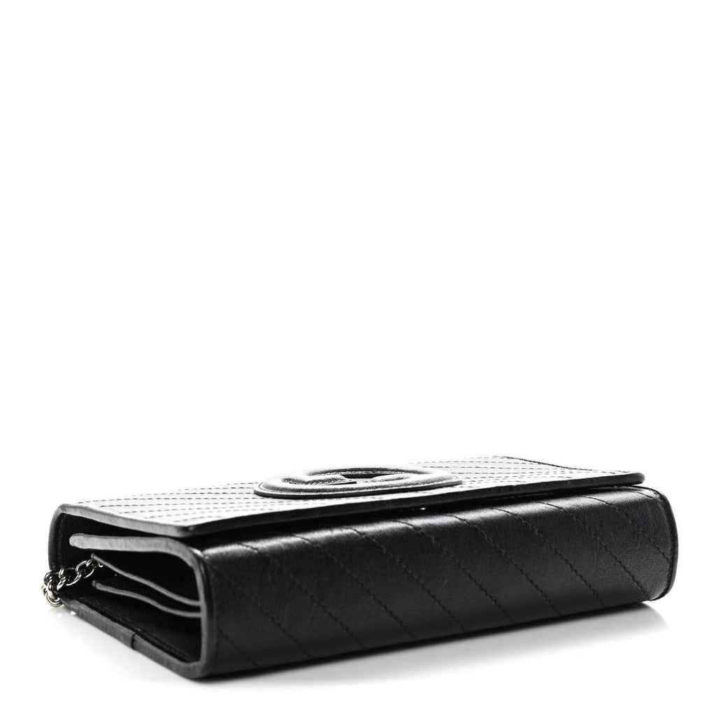 Gucci Sakai Be Green Calfskin Diagonal Stitched Blondie Wallet on Chain Black