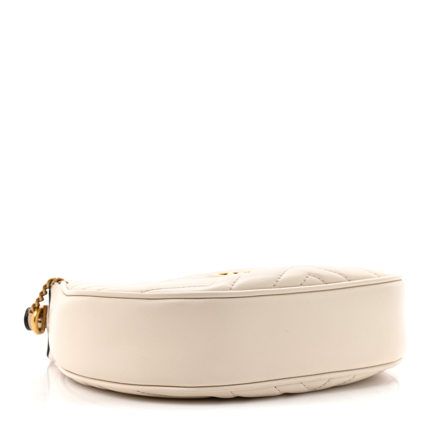 Gucci Calfskin Matelasse Chevron Mini GG Marmont Half Moon Hobo Mystic White