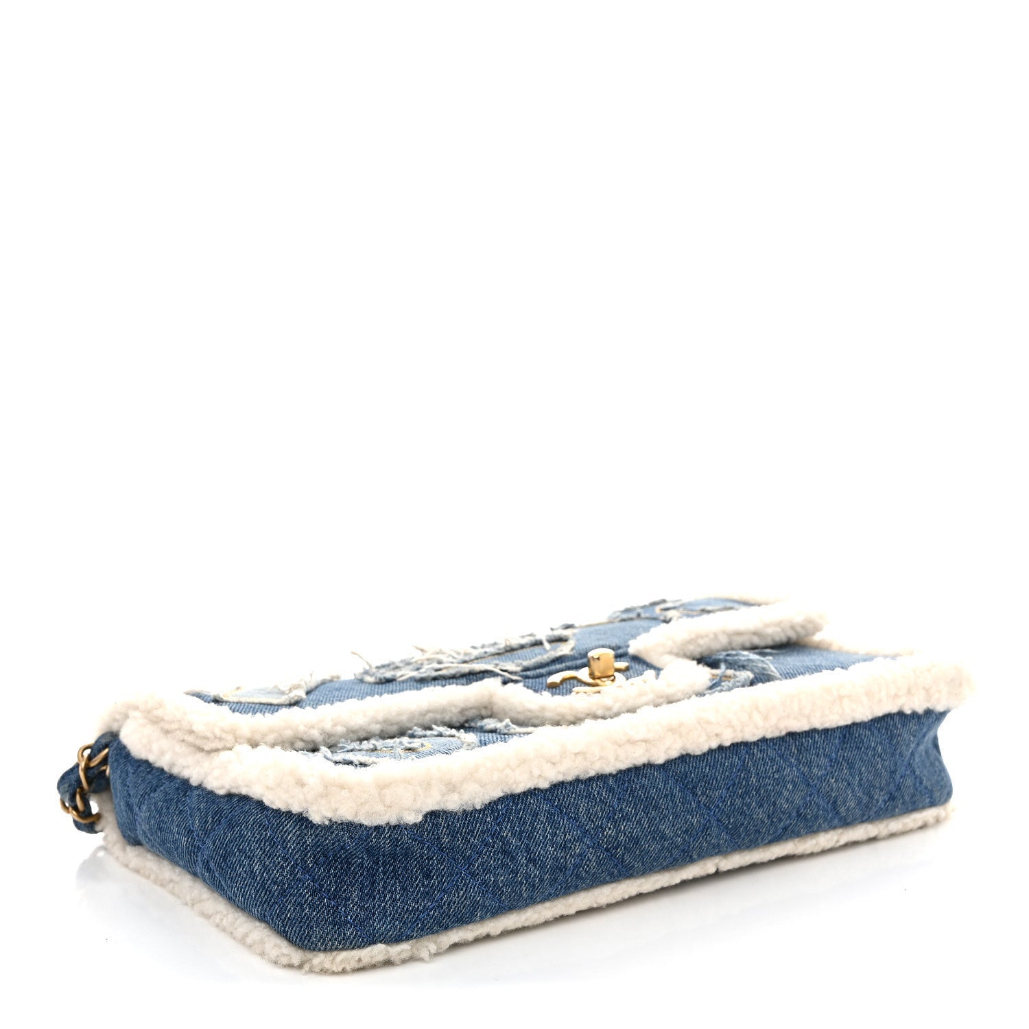 Chanel Denim Shearling Hieroglyph Flap Blue