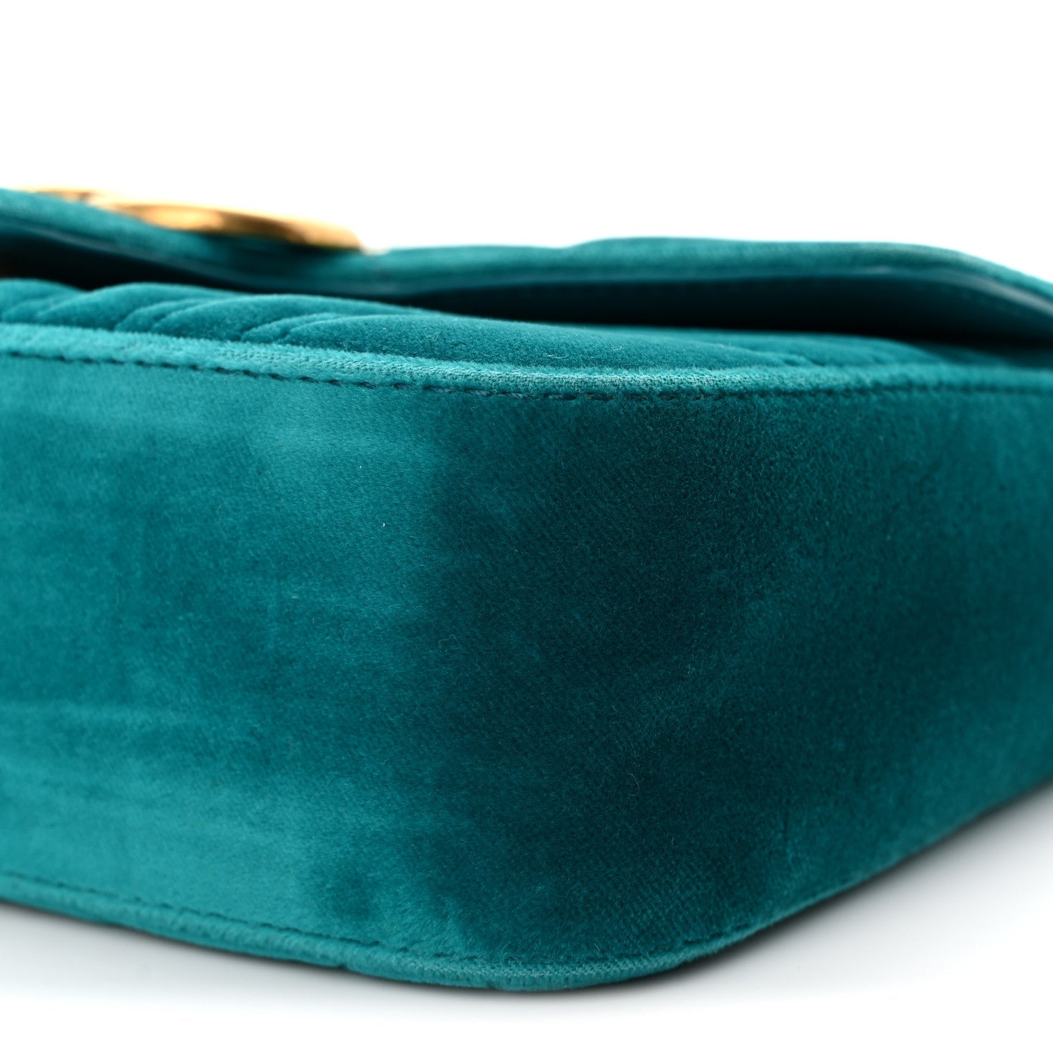 Gucci Velvet Matelasse Mini GG Marmont Shoulder Bag Pavone Cyan
