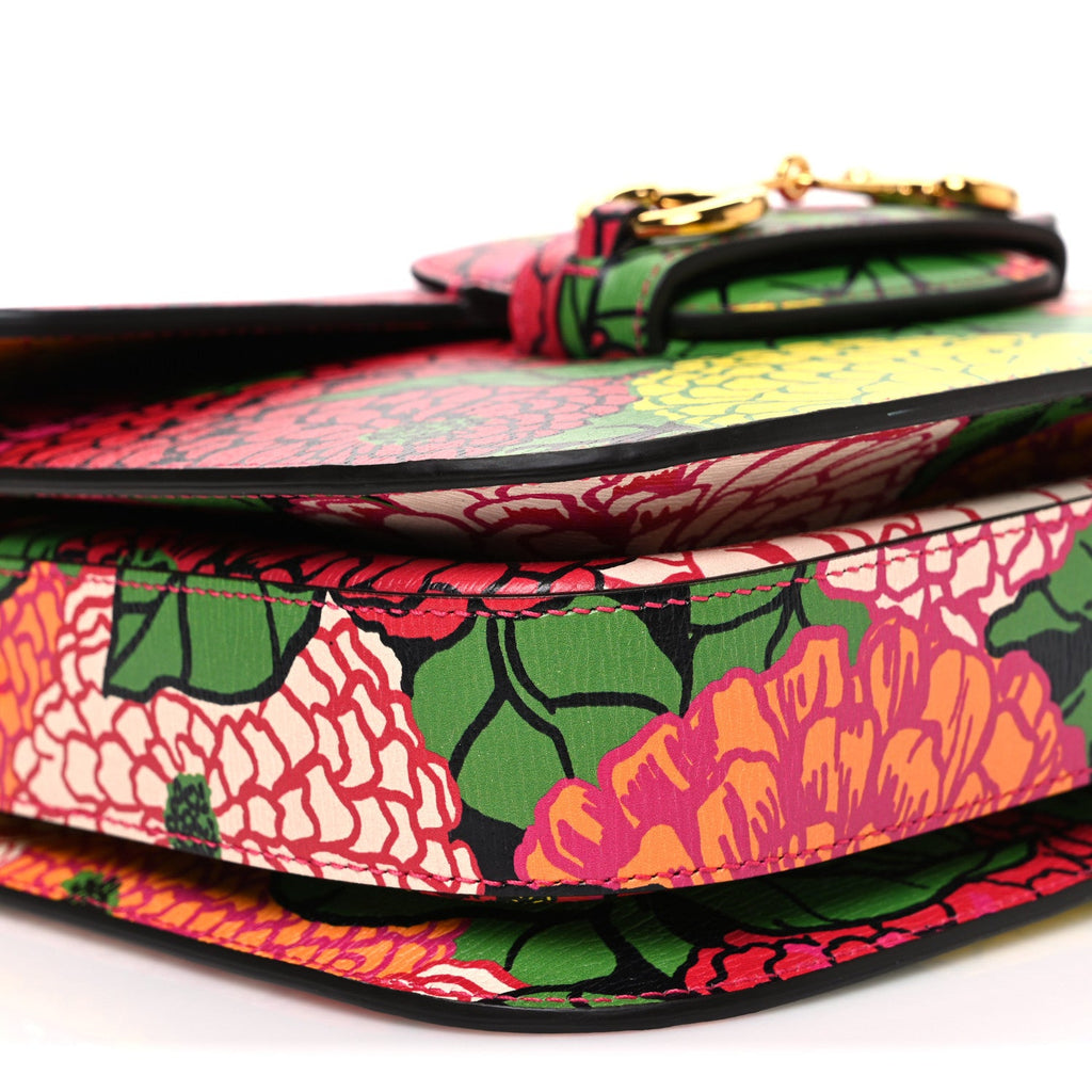 Gucci X KEN SCOTT New Shangai Calfskin Pomponica Print Horsebit 1955 Shoulder Bag Multicolor Fuxia Pompon