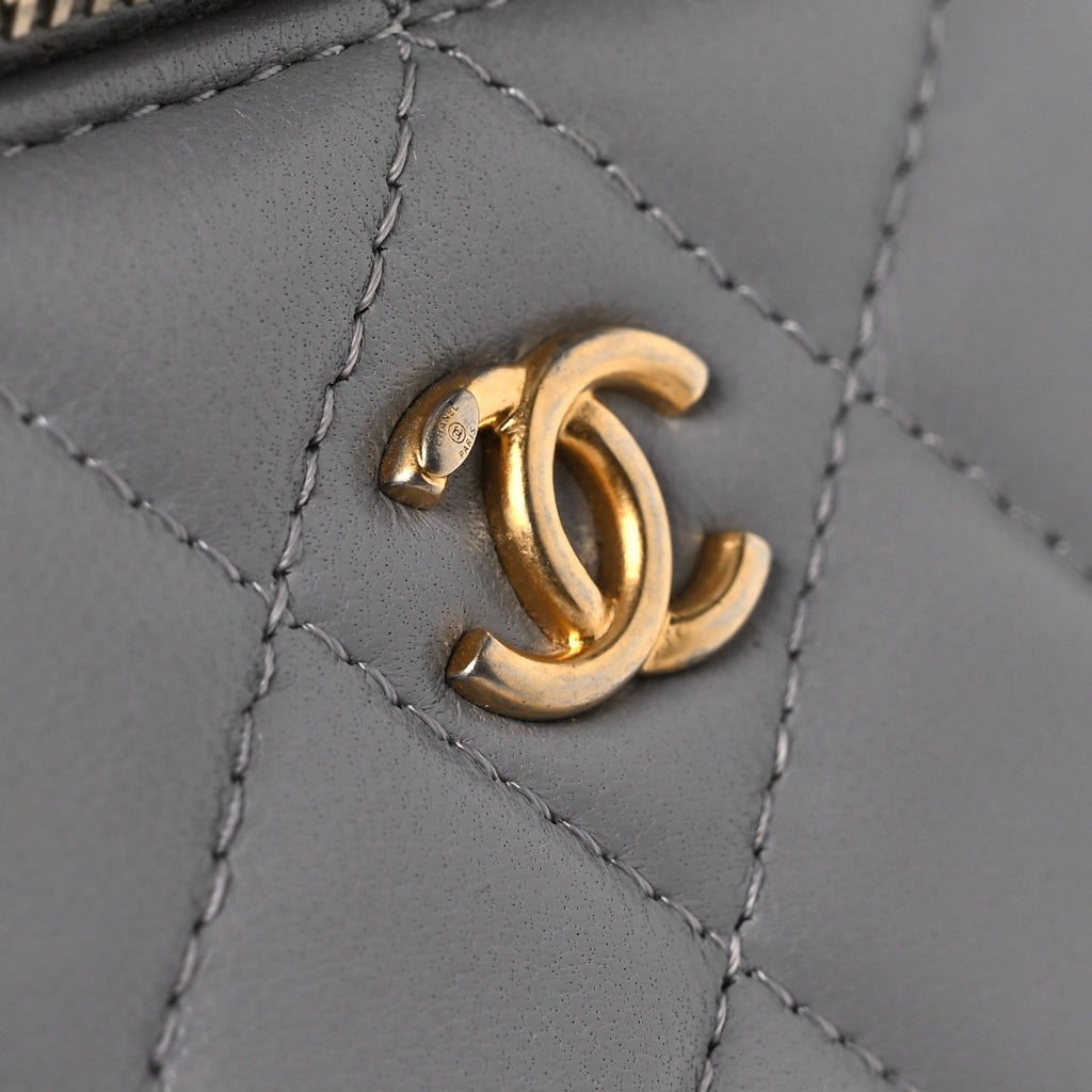 Chanel Lambskin Quilted Small Pearl Crush Vanity Case With Chain Grey