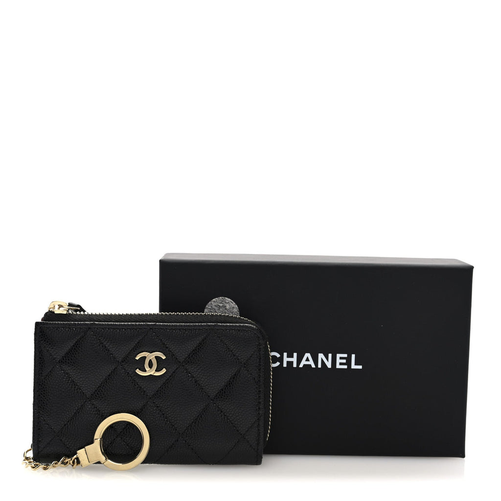 Caviar Quilted Zipped Key Holder Case Black