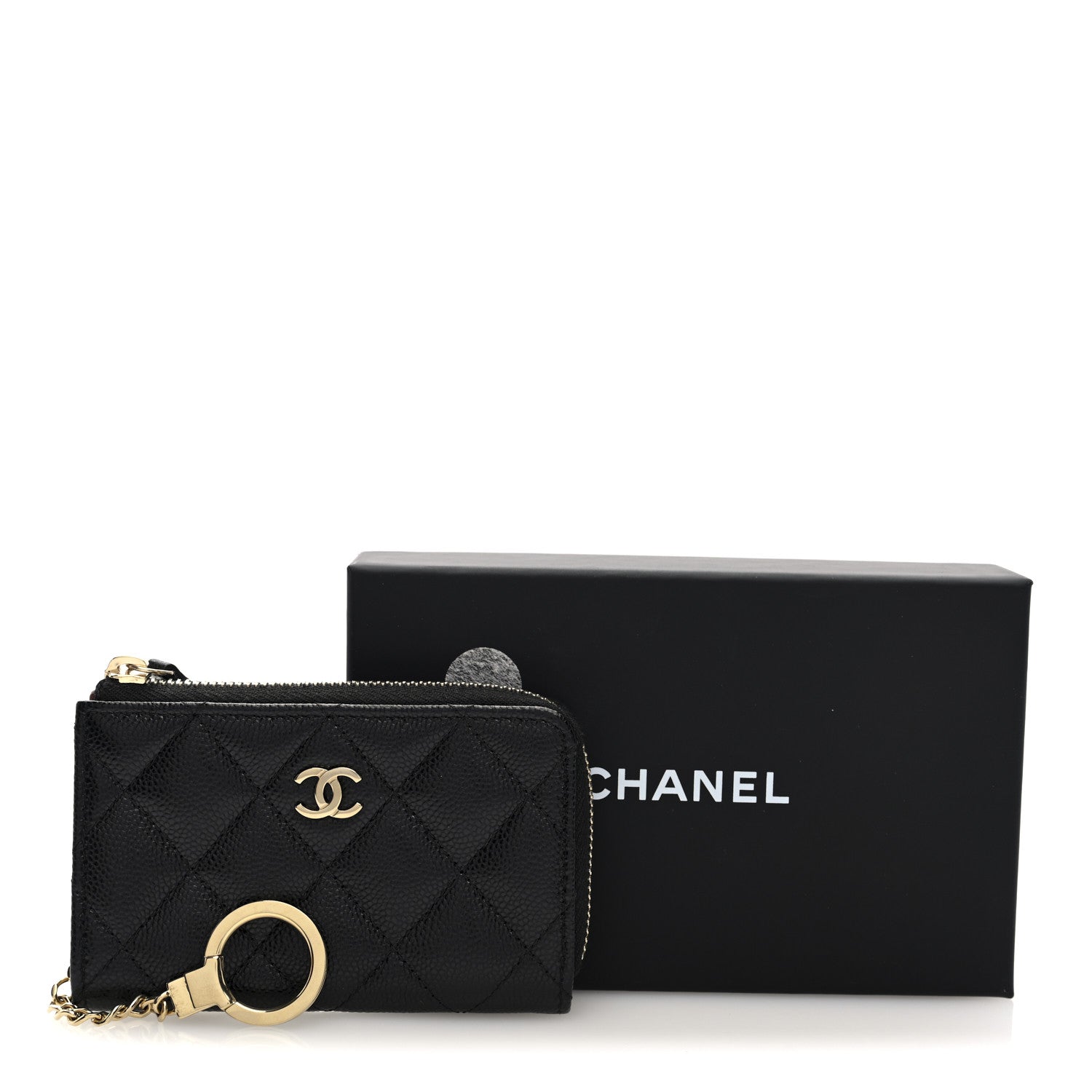 Caviar Quilted Zipped Key Holder Case Black