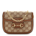 Gucci New Canvas Charisma Calfskin Crystal GG Monogram Mini Horsebit 1955 Shoulder Bag Camel Ebony
