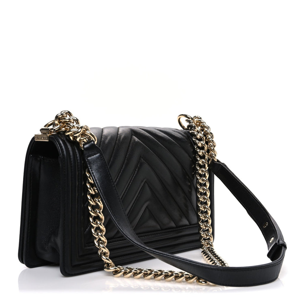 Chanel Calfskin Chevron Quilted Medium Boy Flap Black