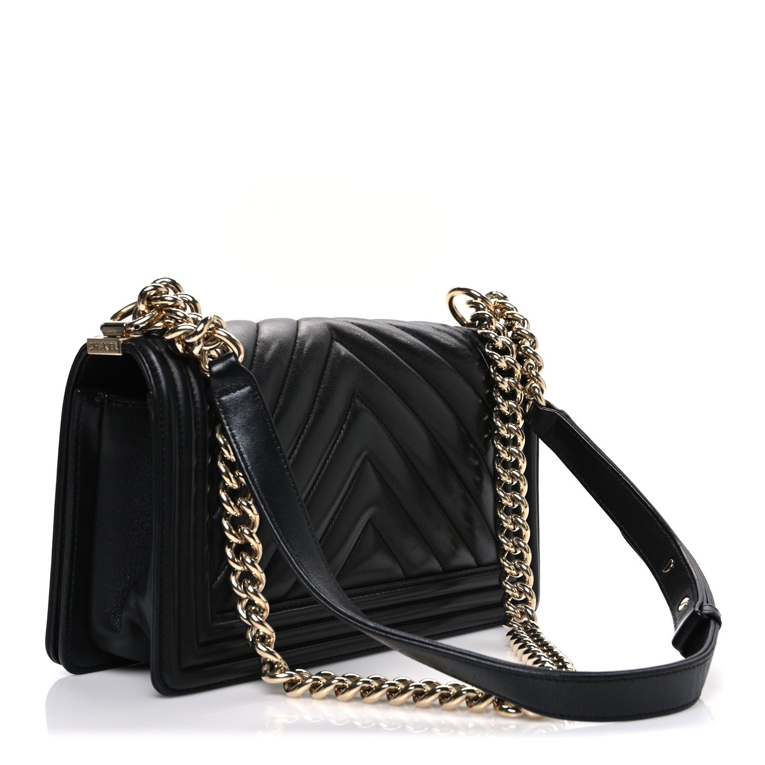 Chanel Calfskin Chevron Quilted Medium Boy Flap Black