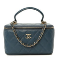 Chanel Lambskin Quilted Small Top Handle Vanity Case With Chain Blue