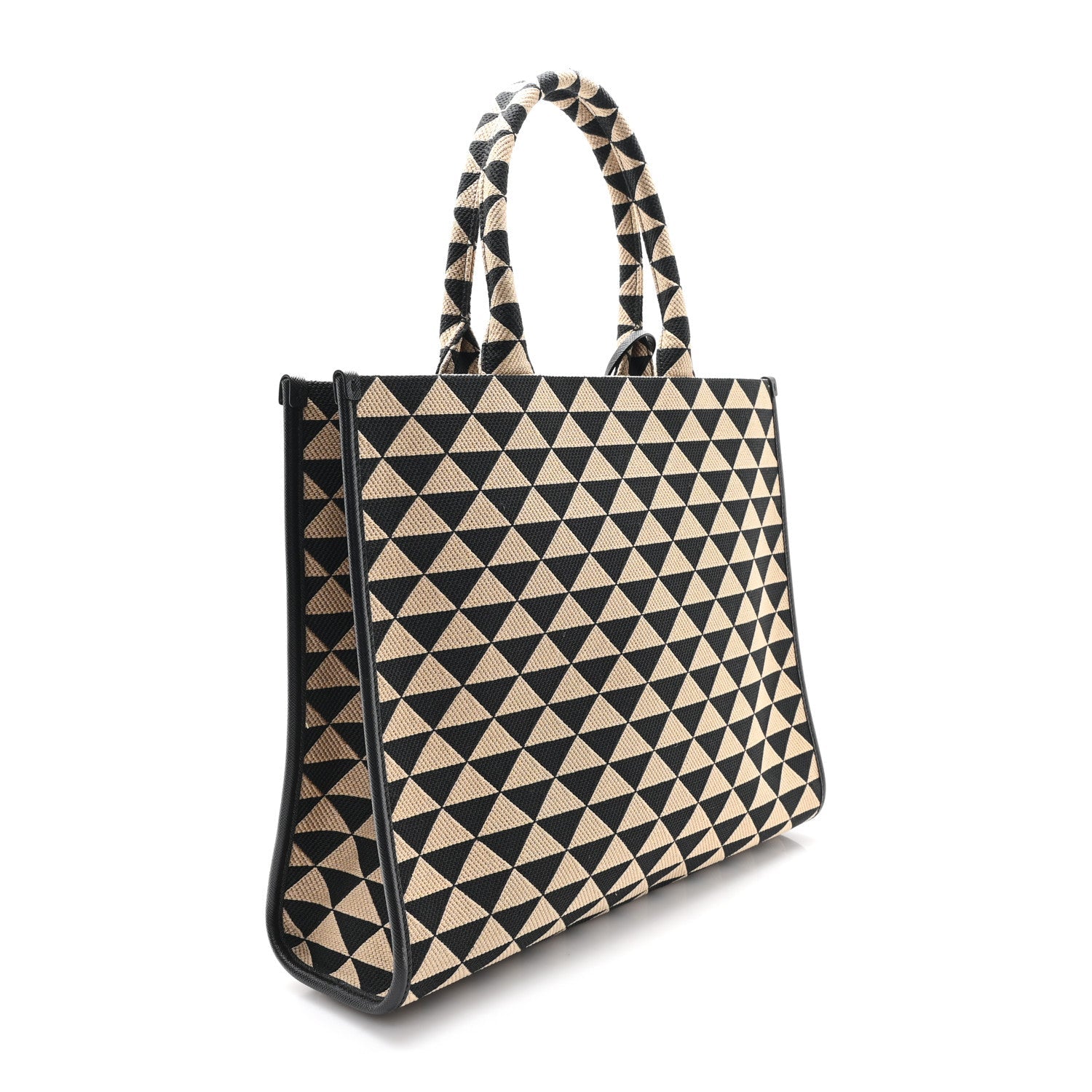 Prada Jacquard Saffiano Triangolo Symbole Embroidered Large Tote Black Corda