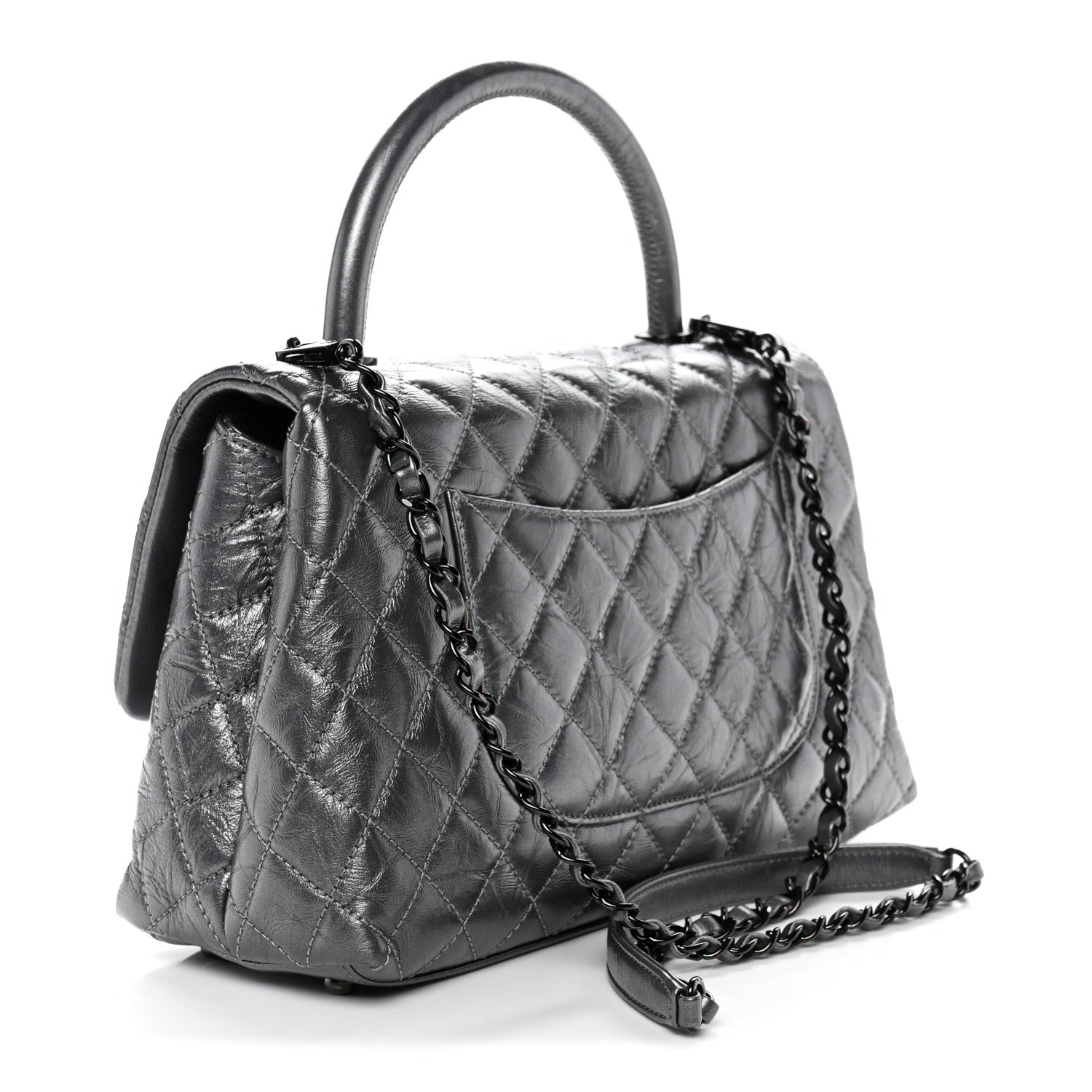 Chanel Metallic Aged Calfskin Quilted Small Coco Handle Flap Charcoal