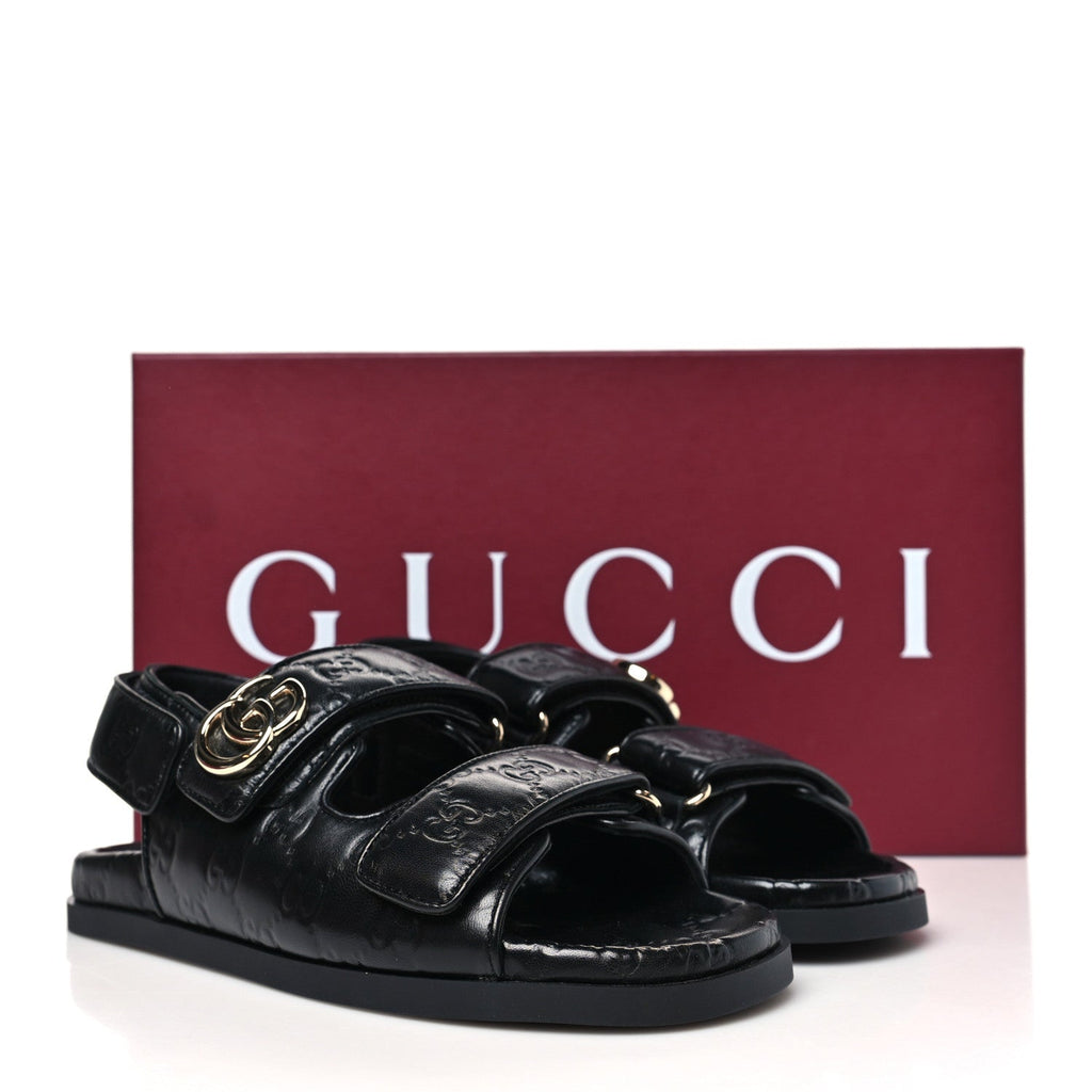 Gucci Guccissima GG Embossed Womens Sandals 36.5 Black