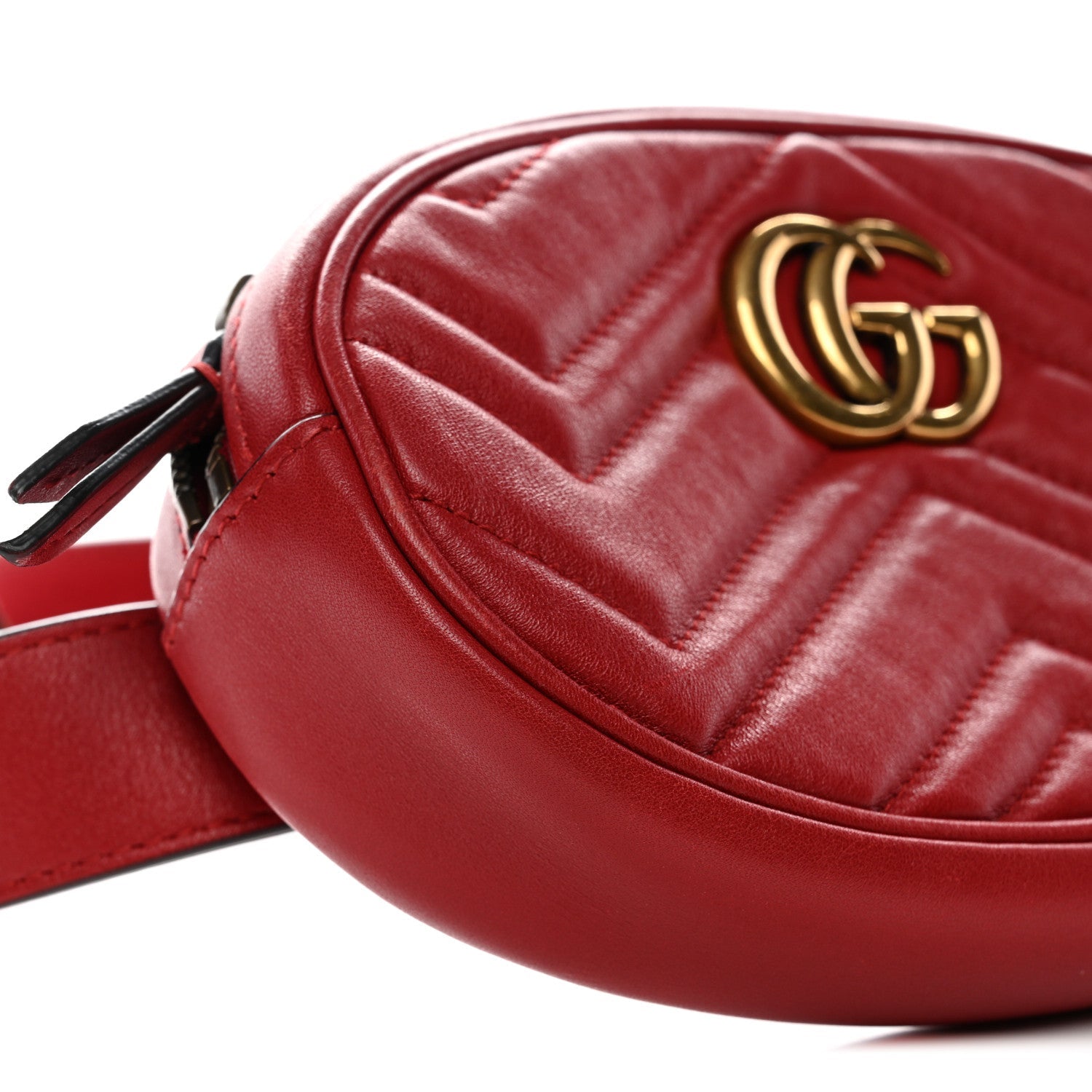 Gucci Calfskin Matelasse GG Marmont Belt Bag 85 34 Hibiscus Red