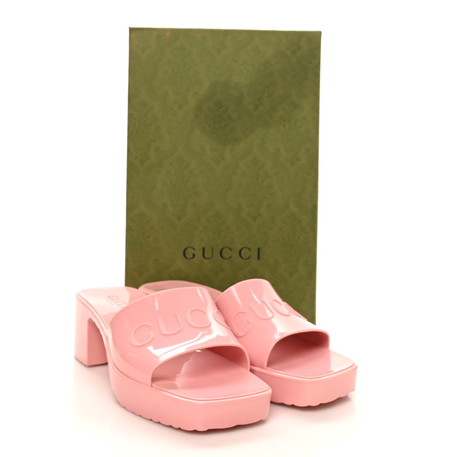 Gucci Rubber Gucci Logo Womens Platform 20/60mm Slide Sandals 38 Wild Rose