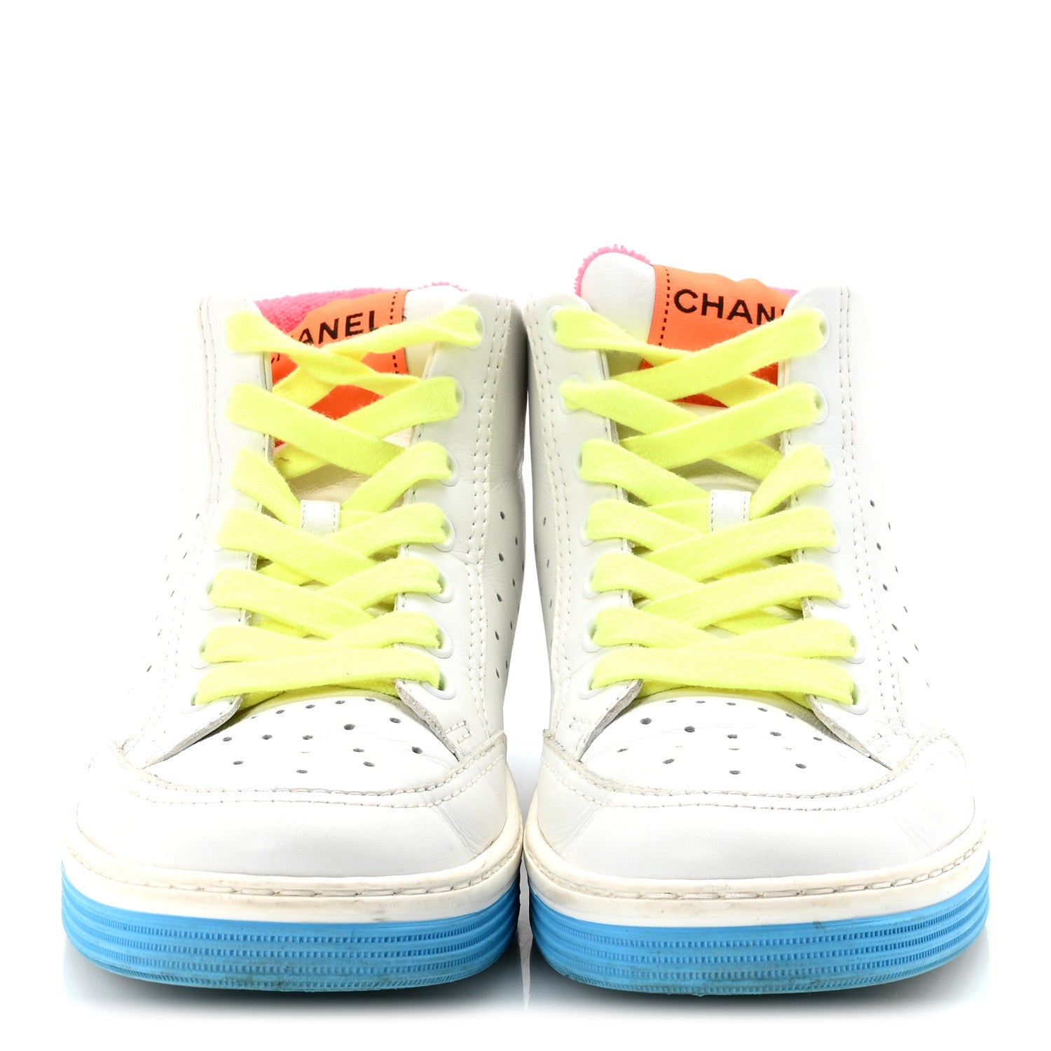 Calfskin Womens Logo High Top Sneakers 36 White Multicolor
