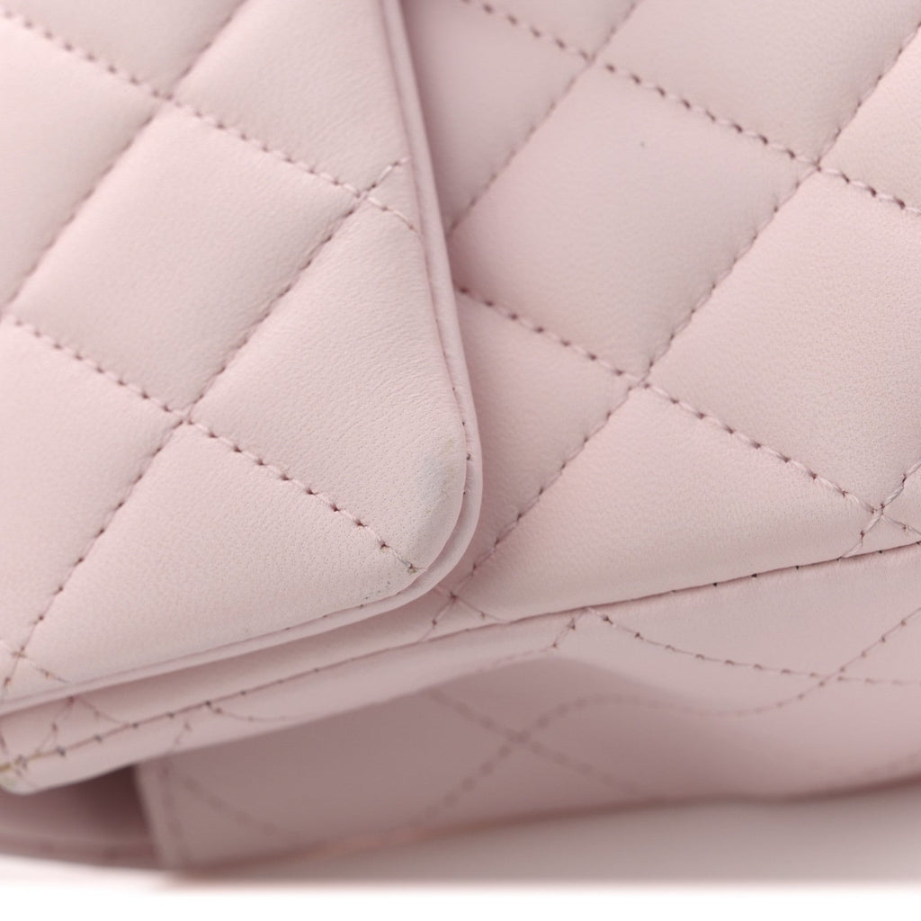 Chanel Lambskin Quilted Mini Top Handle Rectangular Flap Light Pink