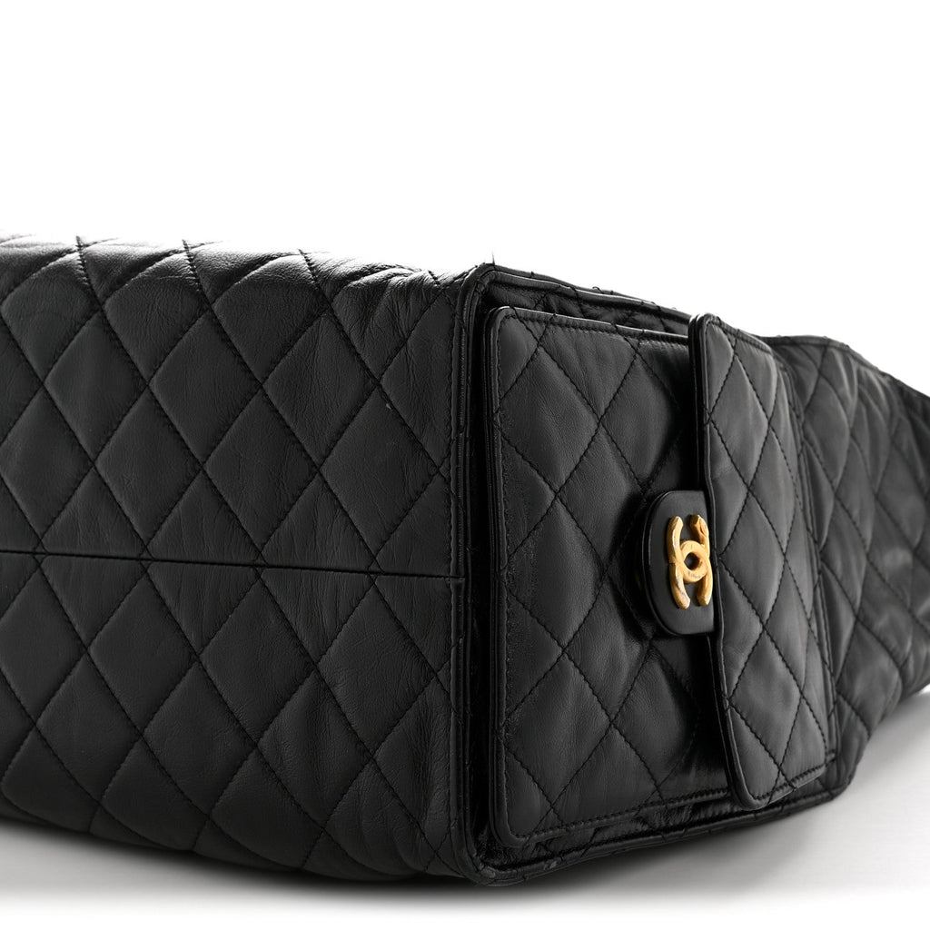Chanel Shiny Crumpled Calfskin Quilted Medium Chanel 25 Handbag Black