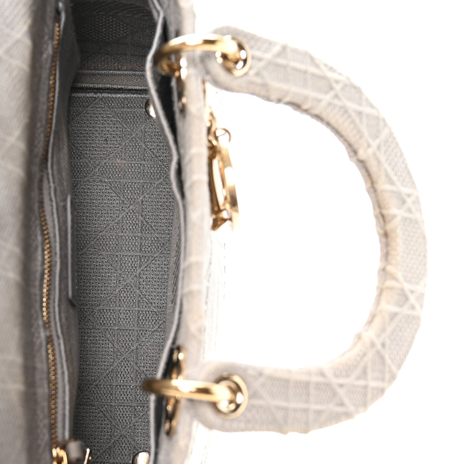 Christian Dior Canvas Embroidered Cannage Medium Lady D-Lite Gray