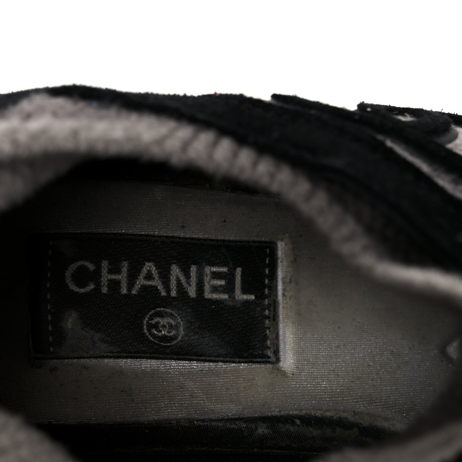 Fabric Suede Calfskin CC Sneakers 38 Gray Black