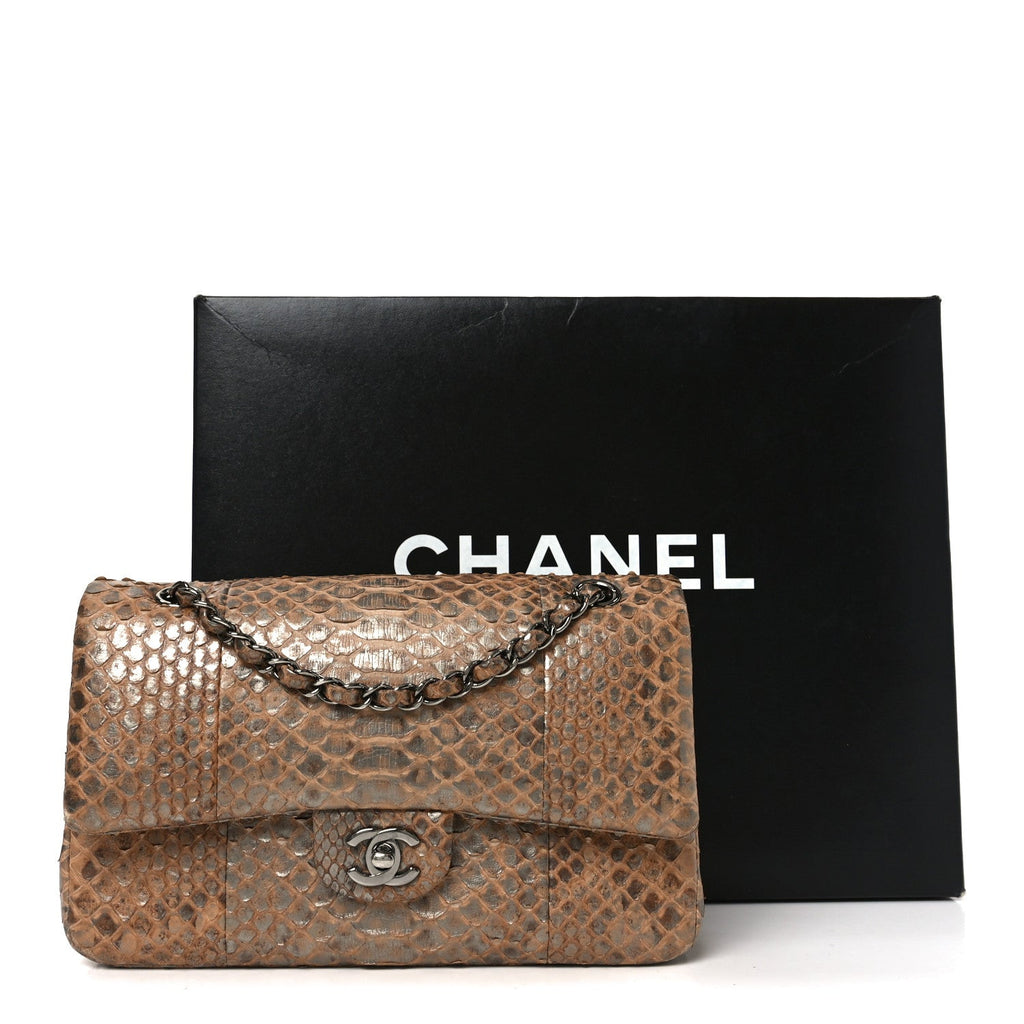 Chanel Metallic Snakeskin Medium Double Flap Beige