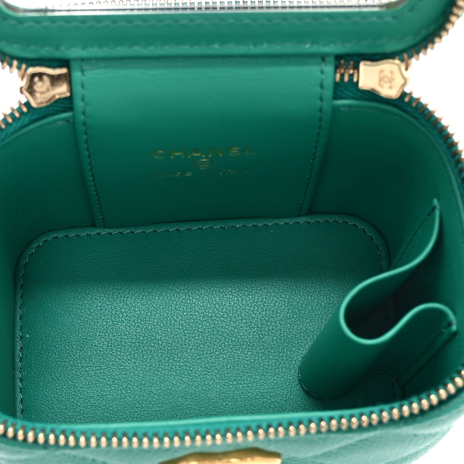 Chanel Caviar Quilted Sweetheart Mini Vanity Case Green