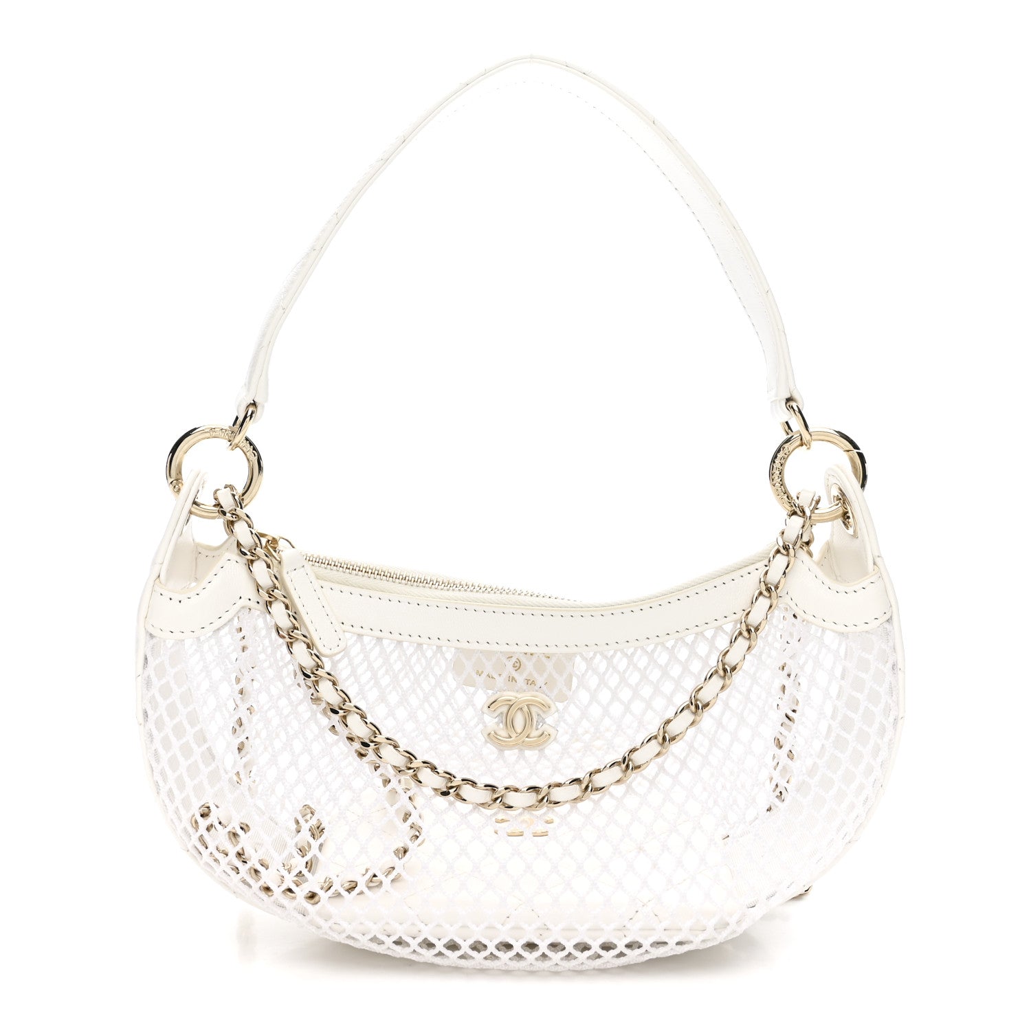 Chanel Mesh Shiny Lambskin Chain Hobo White