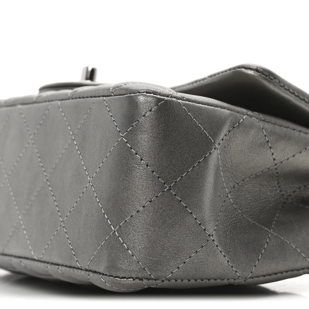 Chanel Metallic Lambskin Quilted Mini Rectangular Flap  Dark Grey