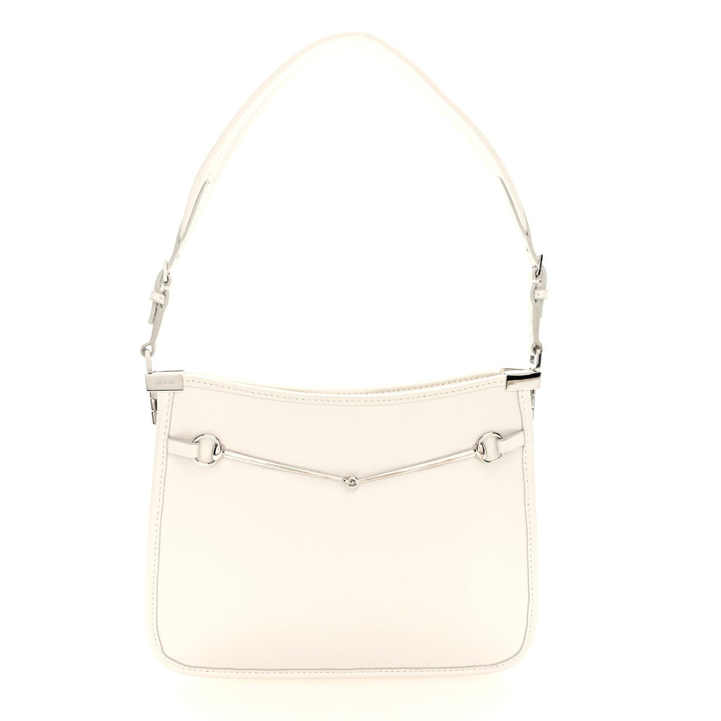 Gucci Calfskin Horsebit Slim Shoulder Bag White