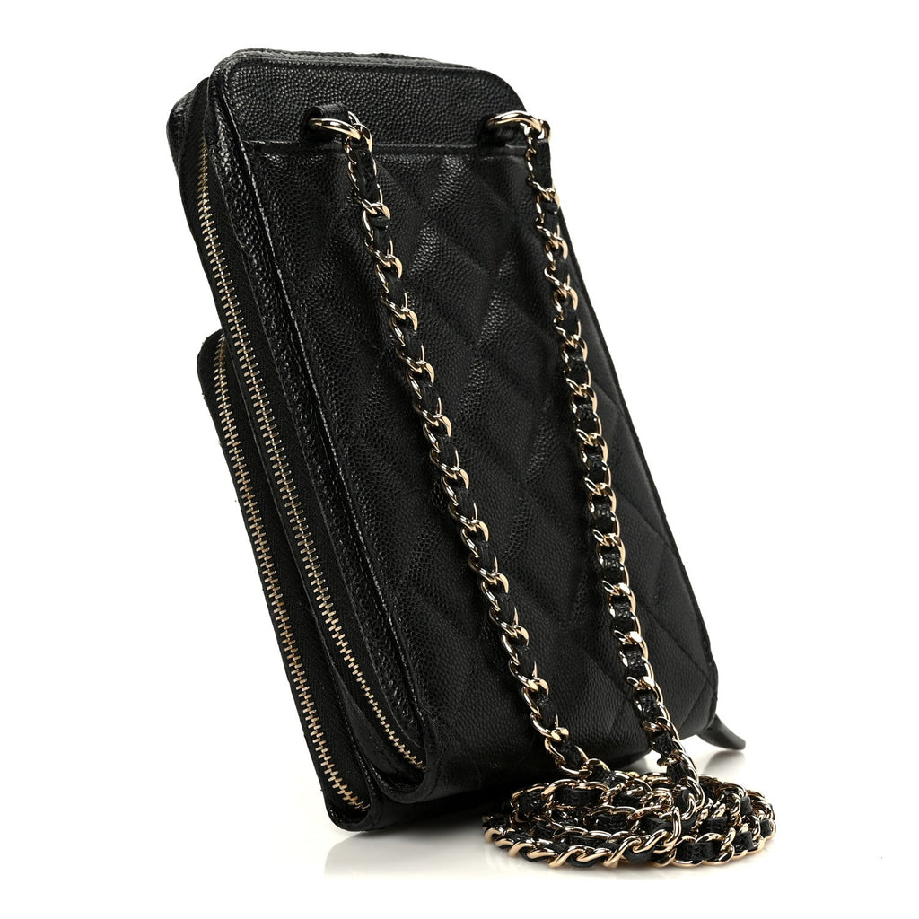 Chanel Caviar Quilted Phone Holder With Chain Black