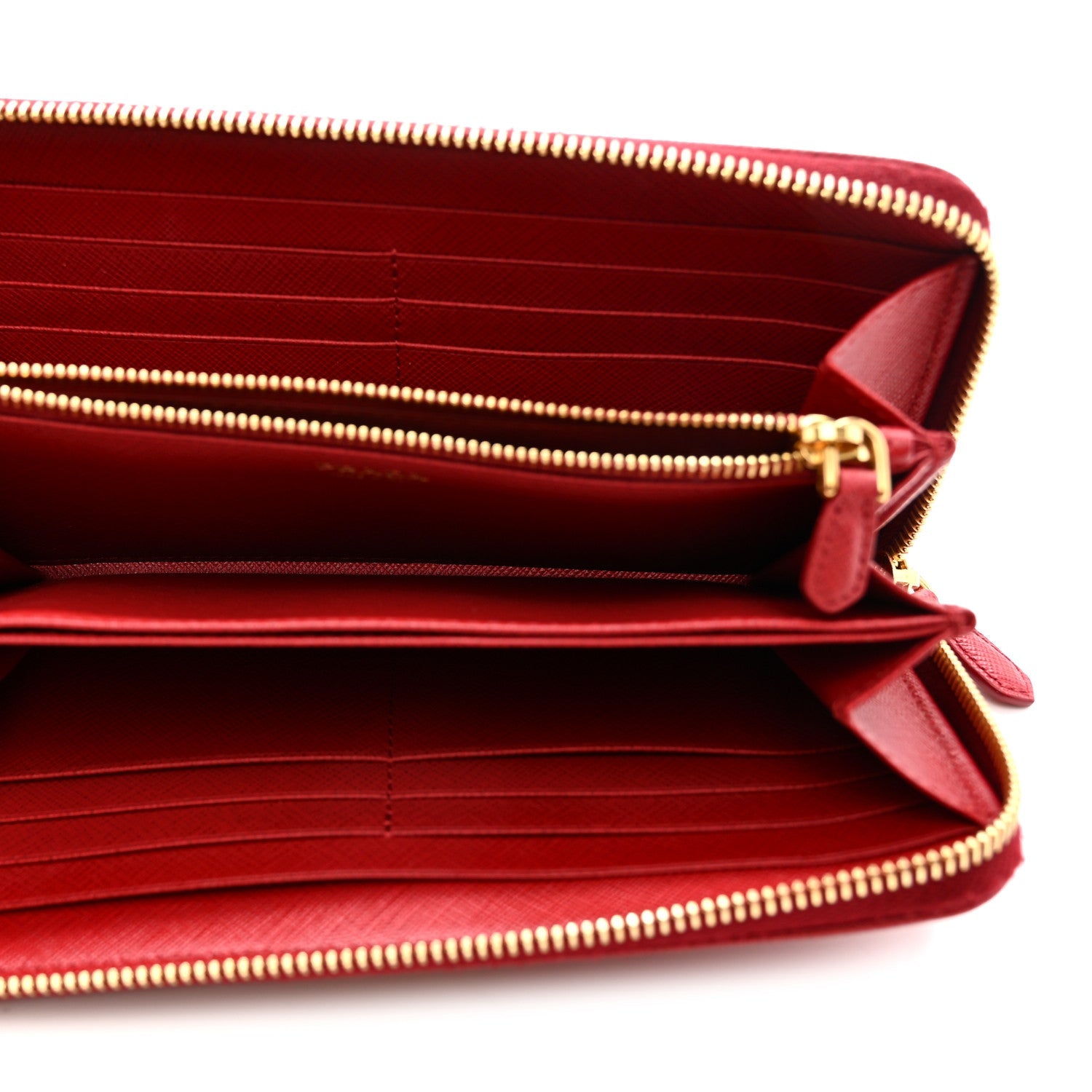 Prada Saffiano Metal Zip Around Wallet Fuoco