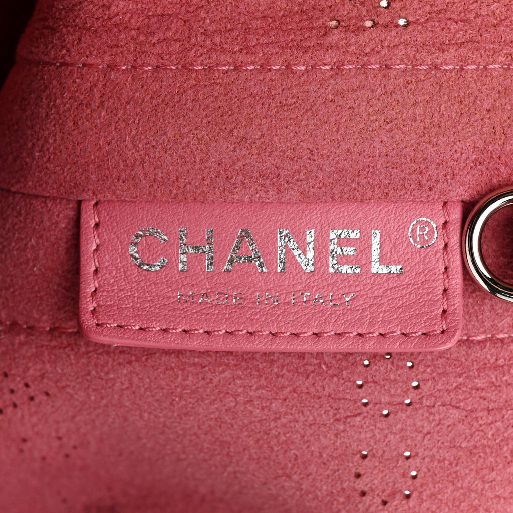 Chanel Calfskin Tweed Small Logo Eyelets Shopping Tote Pink